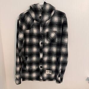 YoungLA Plaid Flannel Jacket Mens Size Small Black White Hooded Outdoor Wool